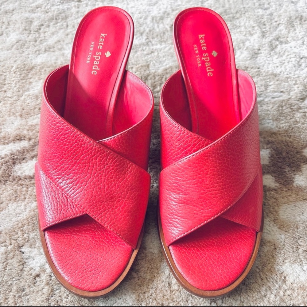 Kate Spade New York Felda Red Leather Mule Wrap Sandals Size 9m - Picture 2 of 13